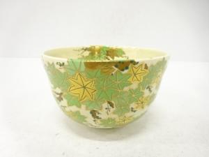 京焼　宮地英香造　金彩色絵　楓　茶碗